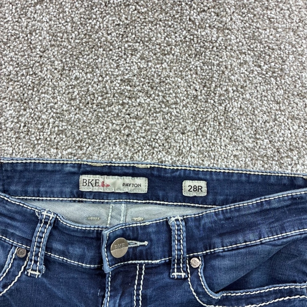 BKE Payton Jeans Women's 28R Blue Denim Straight Leg Contrast White Stitch - Picture 3 of 5